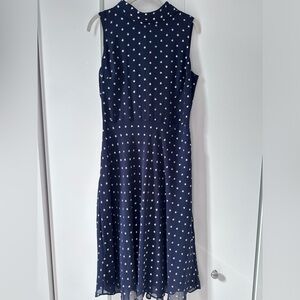 Navy blue with gold polka dot chiffon dress
